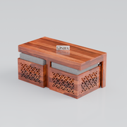 Onija Sheesham Wood Center Table With Stools (Natural Finish)