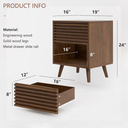Onija Wooden Bedside Table with Fluted Drawer & Open Shelf