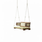 Modern Wooden Hanging Swing with Cane Backrest
