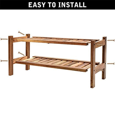 ONIJA Sheesham Wood Shoe Rack, Natural, Entryway, Stackable, Small, Stand, Free Standing, 27 X 68 X 29 cm