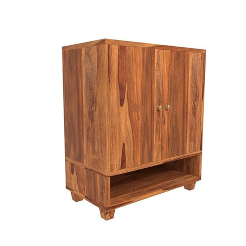 ONIJA Shoe Rack 3 Shelf Solid sheesham Wood Shoe Rack Cabinet (Honey Finish)