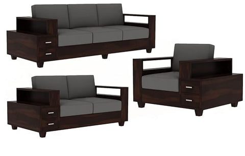 ONIJA Sheesham Wood Furniture Sofa Set 6 Seater for Living Room Bedroom Home Office Hotel | Wooden 6 Seater 3+2+1 Sofa Set Without Pillow Walnut Finish