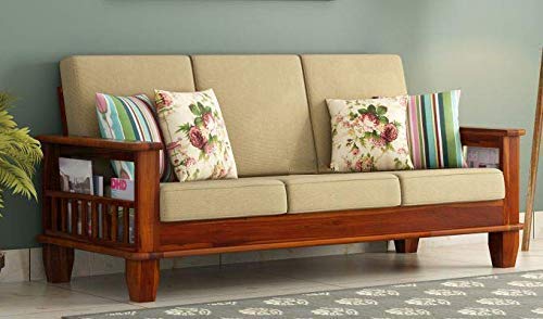 ONIJA  Wooden 3 Seater Sofa Set for Living Room | Two Seater Sofa for Office & Lounge | 3 Seater Sofa Sets for Home | Sheesham Wood, (Honey Finish)