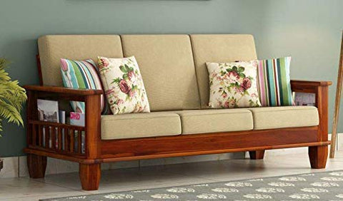 ONIJA  Wooden 3 Seater Sofa Set for Living Room | Two Seater Sofa for Office & Lounge | 3 Seater Sofa Sets for Home | Sheesham Wood, (Honey Finish)