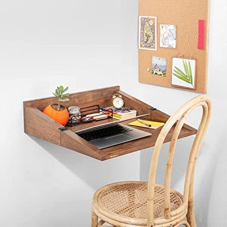 ONIJA Solid Sheesham Wood Mounted Study Table/Home Office/Laptop Table/Wall Mounted Space Saving Desk/Office Table Stand/Natural Finish
