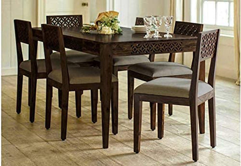 ONIJA Wooden Dining Table 6 Seater | Six Seater Dinning Table with 6 Chairs for Restaurant | Dining Room Sets | Sheesham Wood, Dark Walnut
