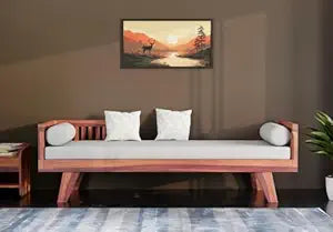 ONIJA Solid Wood Sofa 3 Seater Sofa Diwan Bed for Home Living Room Wooden Couch Diwan Sofa Settee for Living Room and Office | Rosewood Three 3 Seater Sofa(Honey Finish) Without Mattress