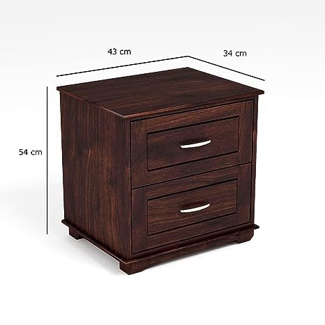 ONIJA Sheesham Wood Bedside Table with 2 Drawer Wooden Night Stand End Table Solid Wood Bedside Table for Bedroom Living Room Home (Walnut Finish)