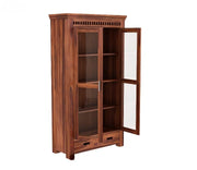 Solid Wood Glass Door Crockery & Display Cabinet with Double Drawers