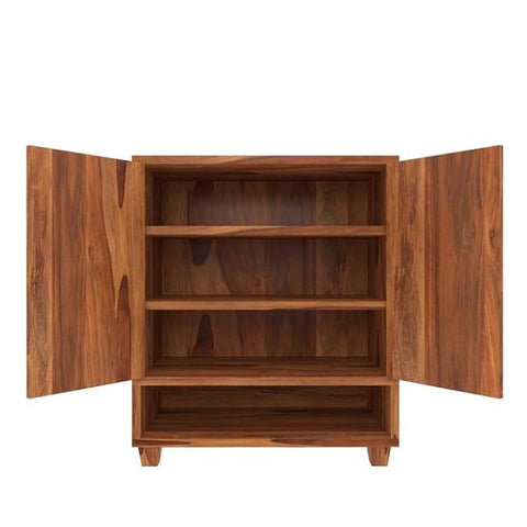 ONIJA Shoe Rack 3 Shelf Solid sheesham Wood Shoe Rack Cabinet (Honey Finish)