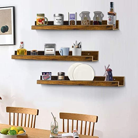 ONIJA Wooden Floating Wall Shelves Set of 3, Rustic Picture Ledge Shelf Decor for Bedroom Bathroom Living Room Kitchen