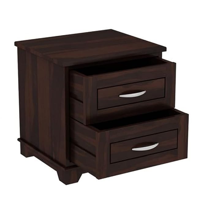 ONIJA Sheesham Wood Bedside Table with 2 Drawer Wooden Night Stand End Table Solid Wood Bedside Table for Bedroom Living Room Home (Walnut Finish)