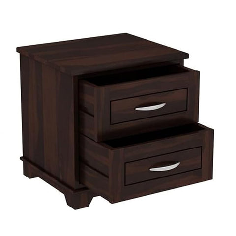 ONIJA Sheesham Wood Bedside Table with 2 Drawer Wooden Night Stand End Table Solid Wood Bedside Table for Bedroom Living Room Home (Walnut Finish)