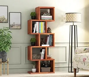 ONIJA Wooden Solid Sheesham Wood Bookshelf, Book Rack, Book Cabinet Display Unit for Living, Bedroom, Kids Room Large Size - HONEY FINISH