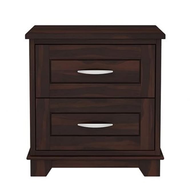 ONIJA Sheesham Wood Bedside Table with 2 Drawer Wooden Night Stand End Table Solid Wood Bedside Table for Bedroom Living Room Home (Walnut Finish)