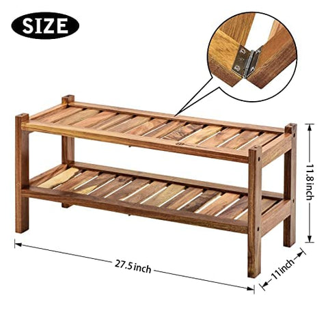 ONIJA Sheesham Wood Shoe Rack, Natural, Entryway, Stackable, Small, Stand, Free Standing, 27 X 68 X 29 cm