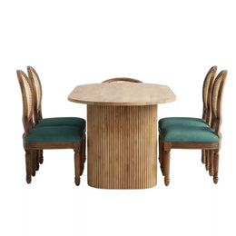 Wooden Dining Table Set with Cane Chairs