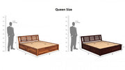 Vraxen Sheesham Wood Queen Size Bed With Storage (Honey Finish)