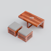 Onija Sheesham Wood Center Table With Stools (Natural Finish)