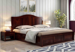 Zayrit Sheesham Wood Queen Size Bed With Storage (Walnut Finish)