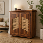ONIJA Sheesham Wood Storage Cabinet with Natural Cane Doors