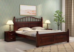 Varnak Sheesham Wood Queen Size Bed Without Storage (Walnut Finish)