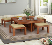 Zorvay Sheesham Wood Center Table With Stools (Honey Finish)