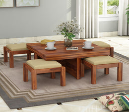 Zorvay Sheesham Wood Center Table With Stools (Honey Finish)