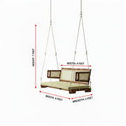 Modern Wooden Hanging Swing with Cane Backrest
