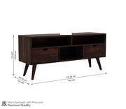 Norethian Sheesham Wood Tv Unit with Two Pull Out Drawers and Shelves (Honey Finish)