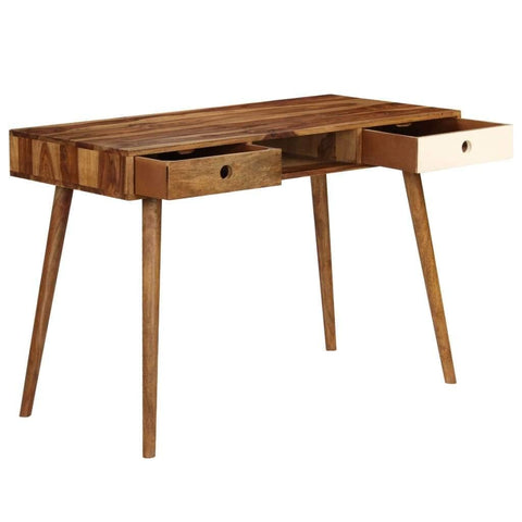 ONIJA Sheesham Wood Home Office Desk Writing Computer Table Modern Design Desk with 3 Storage Compartments, Simple Study with Wooden Frame, Wooden Desk
