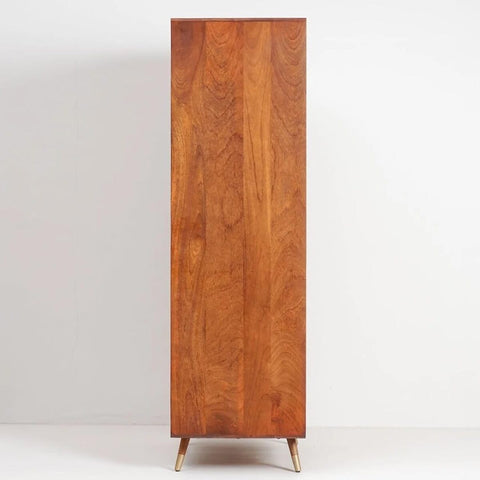 ONIJA Solid Sheesham Wood Rattan Cane Wardrobe | 2-Door Almirah with 3 Drawers, 6 Storage Shelves, 1 Hanging Rod Space | Wooden Cupboard, Bedroom Closet and Dresser | Honey Finish