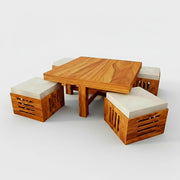 onija Solid Sheesham Wood Coffee Table  with 4 Cushioned Stools