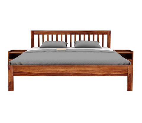 ONIJA Solid Sheesham Wood Queen Size Bed Without Storage for Bedroom - Wooden Queen Size Cot Bed for Home - Handcrafted Furniture Platform Double Bed (Honey Finish)