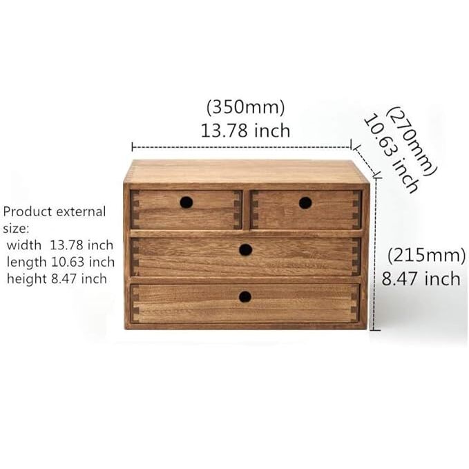 ONIJA  Sheesham Wooden Desktop Organizers with Drawers Home Workspace Office Supplies Wooden Storage Box Shelf Case Hold Box with 4 Drawers