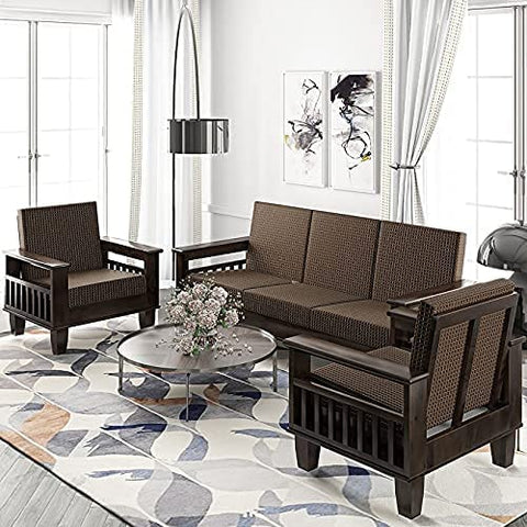 ONIJA  Sheesham Wood 5 Seater Sofa Set for Living Room Wooden Sofa Set for Living Room Furniture (3+1+1) Walnut Finish