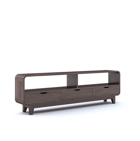 ONIJA Solid Sheesham Wood TV Cabinet with 3 Drawer Storage TV Stand Table Wooden Furniture Entertainment Unit for Living Room Home