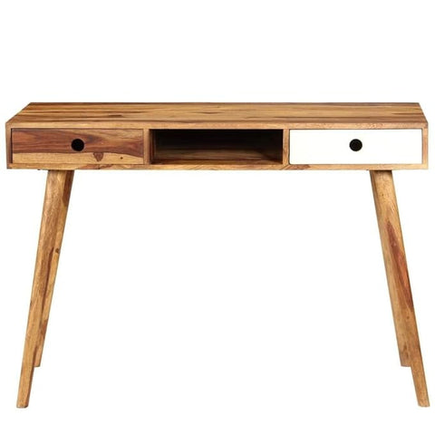 ONIJA Sheesham Wood Home Office Desk Writing Computer Table Modern Design Desk with 3 Storage Compartments, Simple Study with Wooden Frame, Wooden Desk