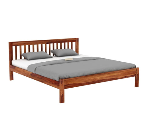 ONIJA Solid Sheesham Wood Queen Size Bed Without Storage for Bedroom - Wooden Queen Size Cot Bed for Home - Handcrafted Furniture Platform Double Bed (Honey Finish)