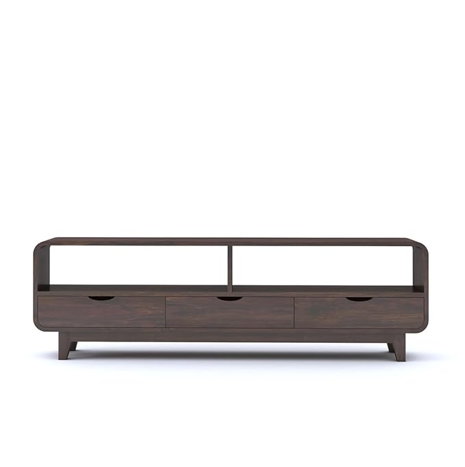 ONIJA Solid Sheesham Wood TV Cabinet with 3 Drawer Storage TV Stand Table Wooden Furniture Entertainment Unit for Living Room Home