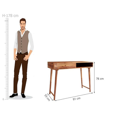 ONIJA Sheesham Wood Reading Writing Study Table Laptop Computer Workstation Desk for Home Office Students with Drawer Storage Desktop Counter Table (Teak Finish)