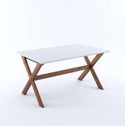 6 Seater Dining Table Set with Wooden X-Leg Chairs