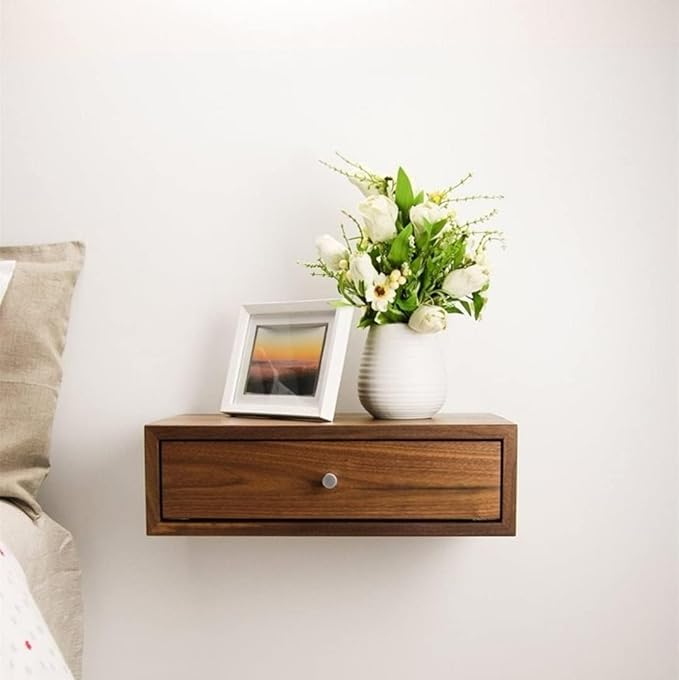 ONIJA Solid Wood Floating nightstand with Drawer and Shelf, mid Century Bedside Table, mid Century Modern End Table nightstand for Bedroom/Livingroom