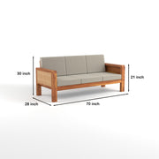 ONIJA Solid Sheesham Wooden 6 Seater Sofa for Living Room | Solid Wood Sofa with Cane Side Panel | Rosewood Sofa Set for Home & Office | Lounge (Honey)