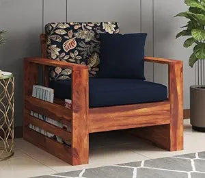 ONIJA  Sofa for Home Furniture - One Seater Sofa Wooden - Sheesham Wood 1 Seater Couch for Livingroom - HONEY FINISH