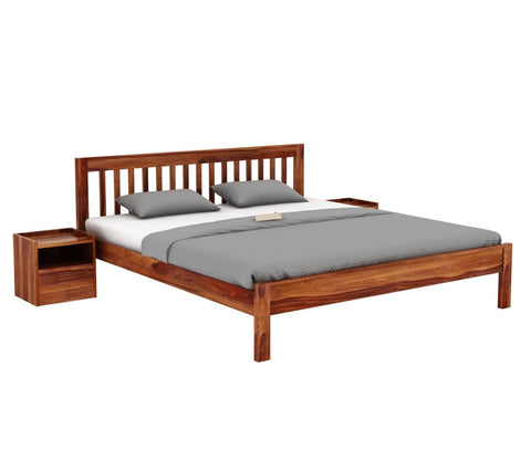 ONIJA Solid Sheesham Wood Queen Size Bed Without Storage for Bedroom - Wooden Queen Size Cot Bed for Home - Handcrafted Furniture Platform Double Bed (Honey Finish)