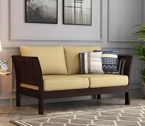 ONIJA Solid sheesham Wood Wooden 2 Seater Sofa Set for Living Room - Sofa for Home with Cousins Seat - Couch for Home Furniture - WALNUT FINISH