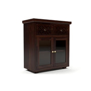 ONIJA Sheesham Wood Display Cabinet with Glass Doors & Storage Drawers