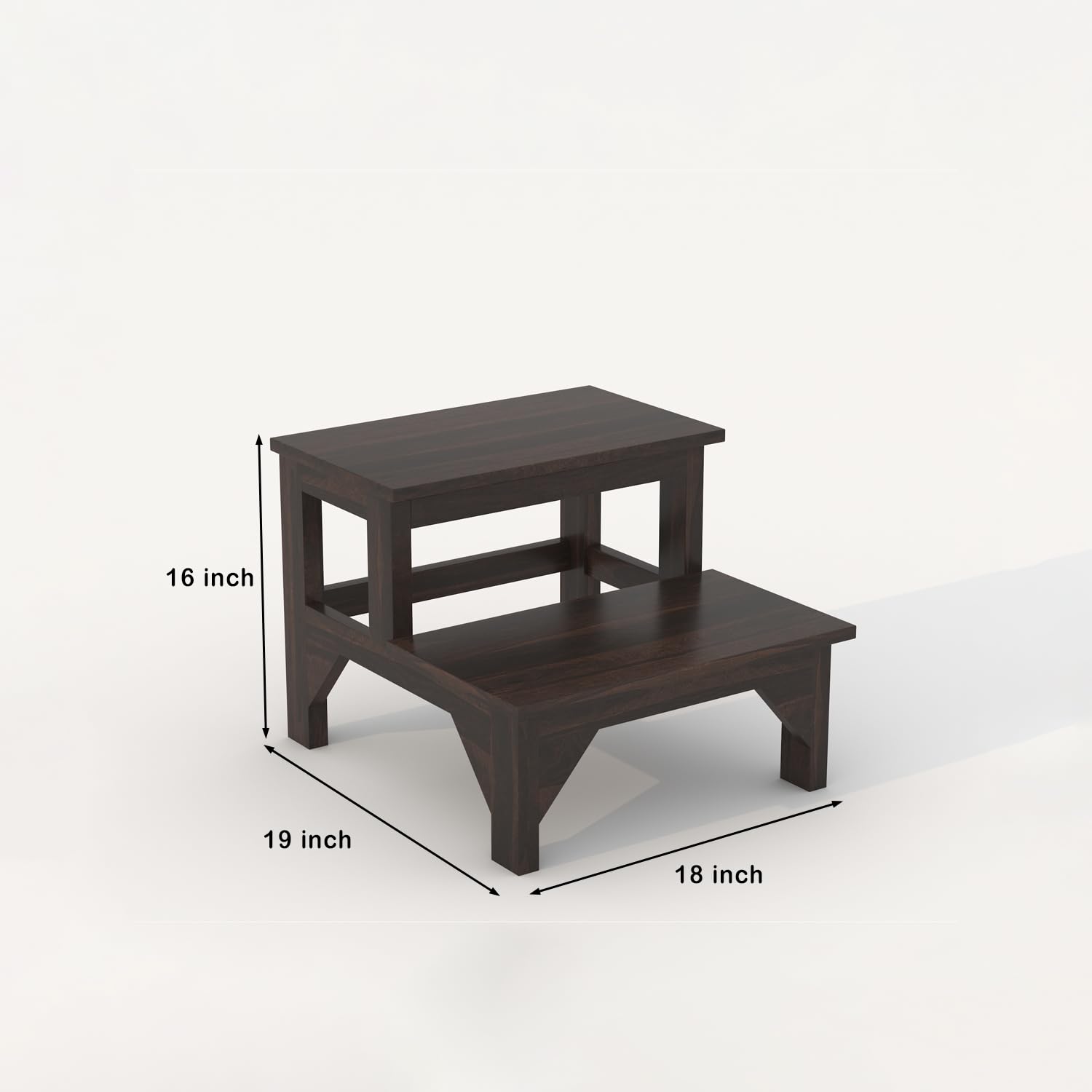 ONIJA Solid Sheesham Wood 2 Step Stool for Kitchen | Wooden Foot Rest Stool for Living Room | Rosewood Stepping Footstool/Foot Stool | Multipurpos Two-Step Stool for Home - WALNUT FINISH