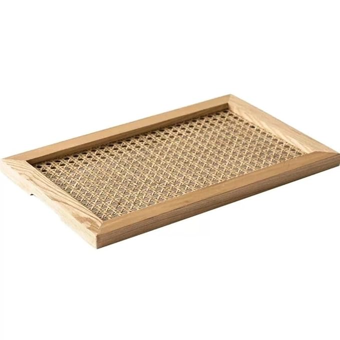 ONIJA  Rectangle Rattan Serving Tray/Vanity Tray,Serving Tray with Handles for Breakfast, Drinks, Snack for Coffee Table (Natural)